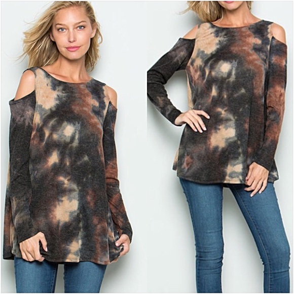 Tie Dye Cold Shoulder Tunic Top SM NEW - Picture 2 of 6